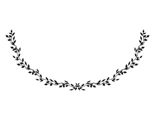 Decorative Wreath Floral Pattern Black Hand-Drawn Vector Illustration Isolated on White background