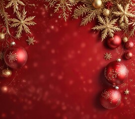 Festive red and gold background with snowflakes and Christmas ornaments, gold, Christmas, festive