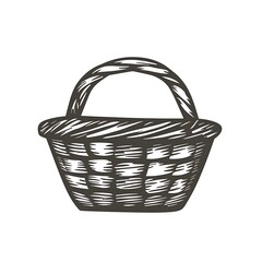 Obraz premium Vintage hand-drawn picnic basket illustration, decorative graphic design element, possible use for logo or website