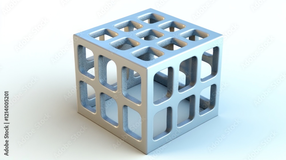 Poster A silver cube with a grid pattern of cutouts