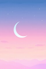 Fototapeta premium Tranquil Crescent Moon and Pastel Sky Illustration with Stars