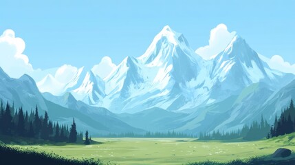 Serene Mountain Valley Landscape Under a Blue Sky