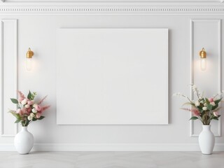 Fototapeta premium A minimalist blank wall art mockup perfect for showcasing your designs, clean, empty, home