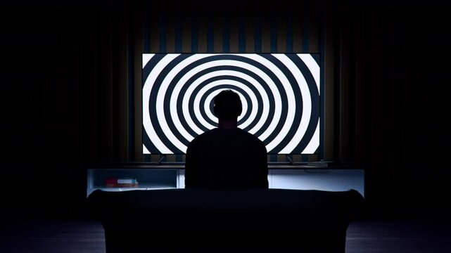 Man Hypnotized in Front of The Television - Brain Wash, Animation.Full HD 1920&times;1080. 06 Second Long.