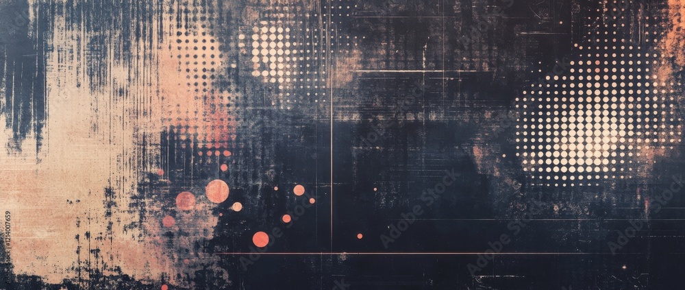 Poster grunge and halftone texture pattern with dark background and muted earth tones creating a vintage fe