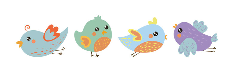 Cute Little Bird with Tail and Wing Vector Set