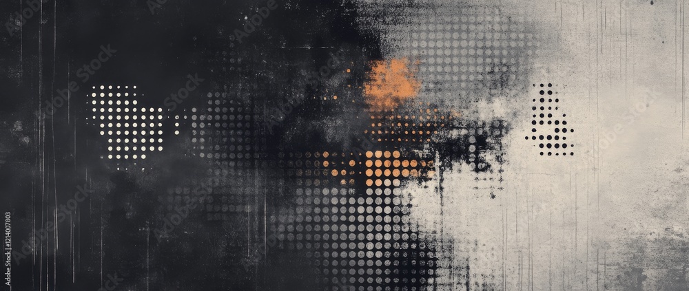 Poster grunge and halftone texture pattern with dark background and muted earth tones creating a vintage fe