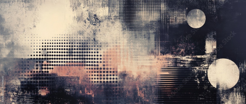 Poster grunge and halftone texture pattern with dark background and muted earth tones creating a vintage fe