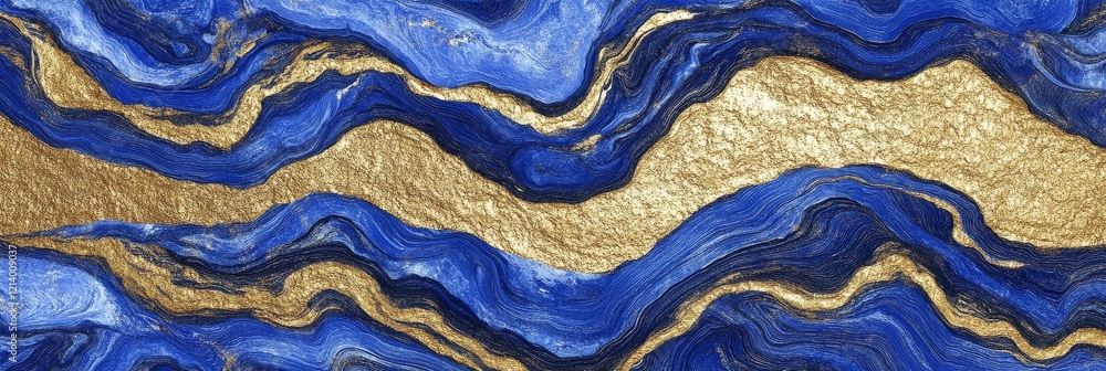 Poster swirling blues and golds create a mesmerizing abstract masterpiece. generative ai