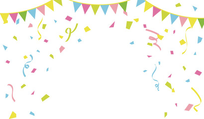 パーティーフラッグと紙吹雪のベクターイラストフレーム