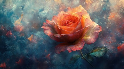 A surreal vision of a rose, blending dreamlike colors and imaginative elements to create a fantastical and otherworldly scene.