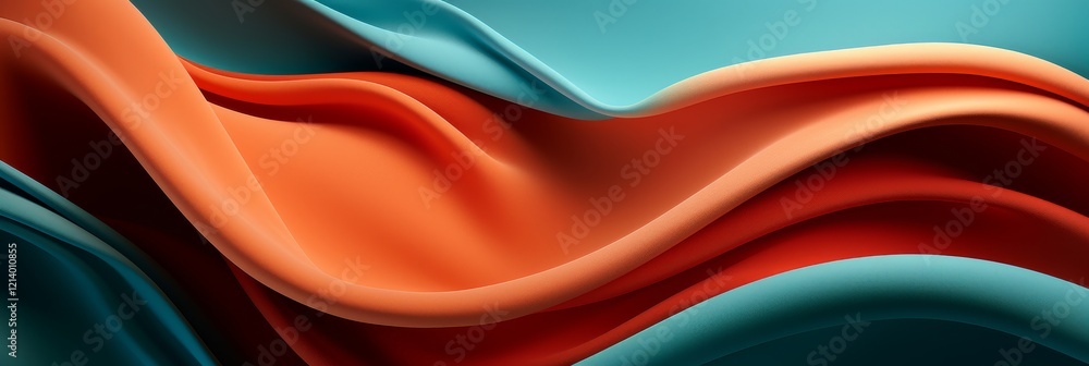 Poster flowing waves of vibrant fabric in a tranquil ocean-like pattern. generative ai