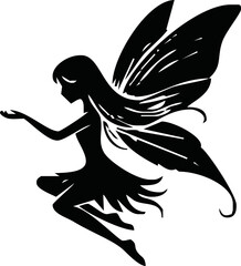Fairy with a flower isolated on a white background. Flower fairy silhouette