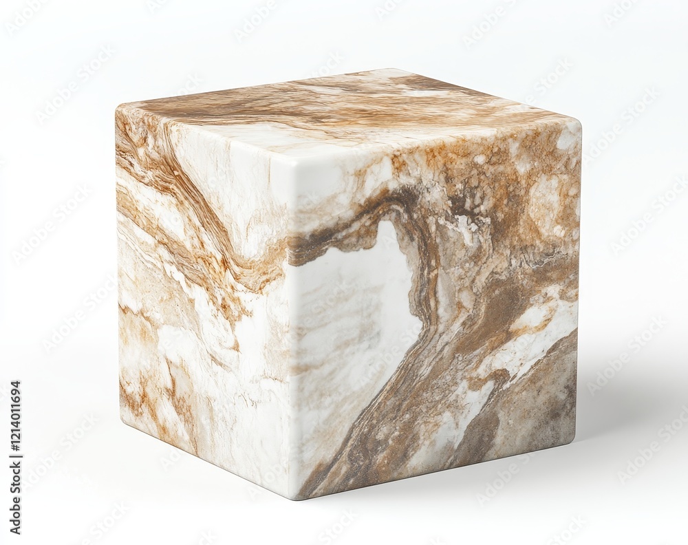 Poster cubic marble block with brown and white swirls.