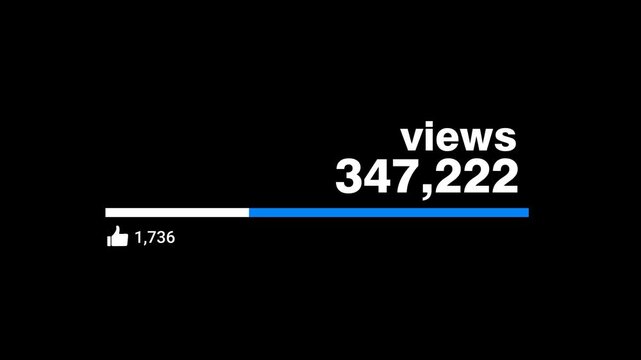 Social Media Views and Like Counting YouTube 1 Million Views Alpha Channel. 4K Resolution