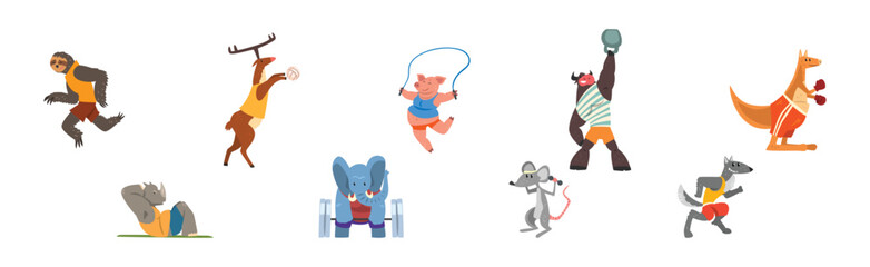 Funny Animal in Gym Do Sport Activity Vector Set © topvectors