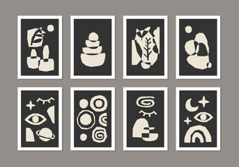 Set of creative trendy poster with abstract contemporary collage background