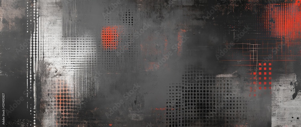 Poster this composition features an abstract texture combining grunge and halftone patterns.