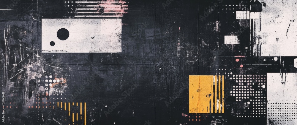 Poster this composition features an abstract texture combining grunge and halftone patterns.