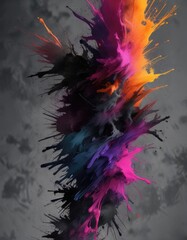 Dark smudge with abstract brush strokes and splashes on a gray surface , urban, messy