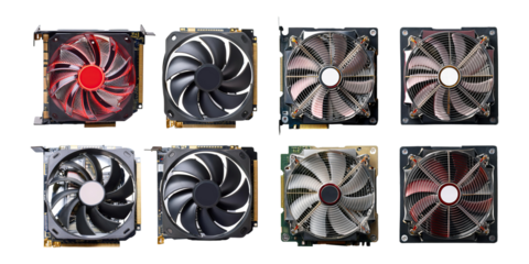 Collection of Colorful Computer CPU Coolers, PNG collection, set bundle, isolate on transparent or white background