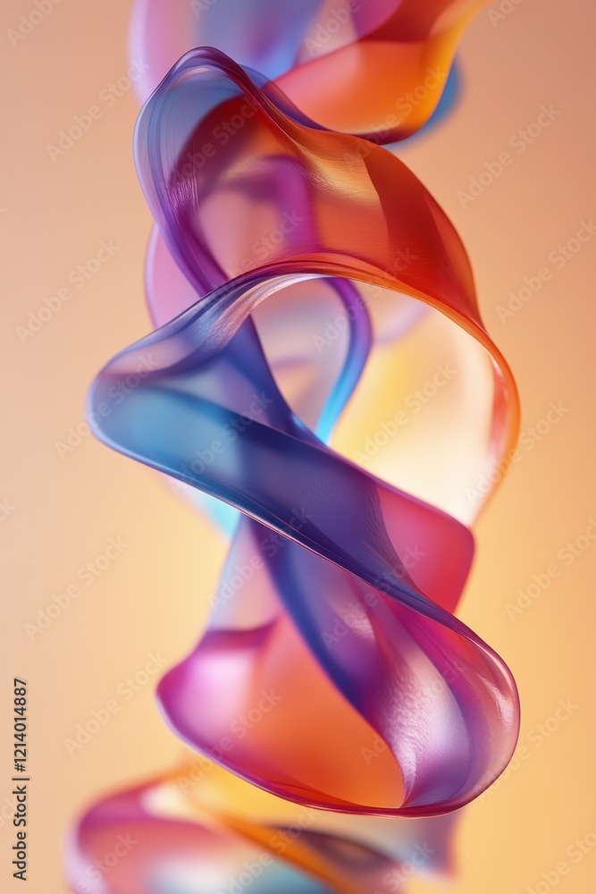 Poster abstract 3d rendered wavy ribbon with vibrant gradient colors and smooth texture on soft pastel back