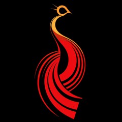 Fototapeta premium Abstract Stylized Peacock Design Red and Gold Bird Illustration