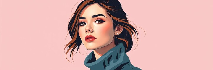 Abstract contemporary vector flat illustration of a fashionable female portrait, perfect for art prints and social media avatars, portrait, contemporary, woman