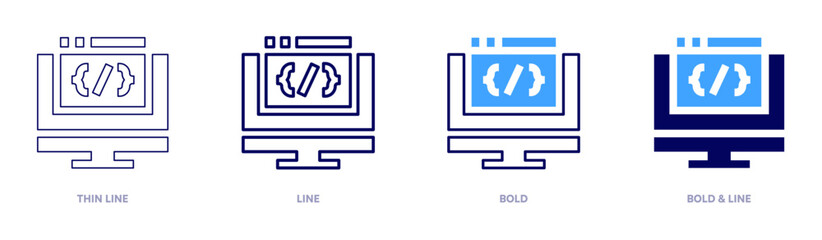 Programming bootcamp icon in 4 different styles. Thin Line, Line, Bold, and Bold Line. Duotone style. Editable stroke