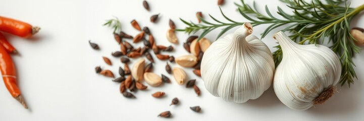 Fresh cloves of garlic arranged in the palm of a hand on a bright white background, culinary, flavorful, fresh