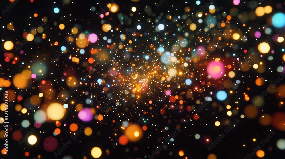 Poster abstract festive bokeh light burst on dark background with vibrant colorful circles