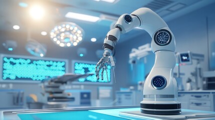 Robotic arm surgery, operating room, futuristic hospital, medical technology