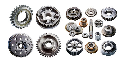 Diverse Collection of Mechanical Gears and Cogs, PNG collection, set bundle, isolate on transparent or white background