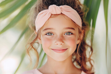 Naklejka premium Smiling Caucasian Young Girl with Headband in Natural Light