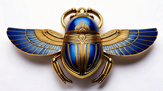 egyptian scarab symbol gold lapis lazuli isolated on clean white background studio shot