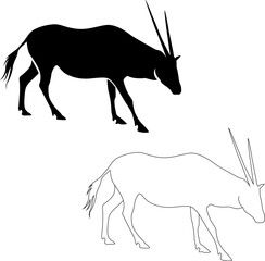 Antelope silhouette and outline decoration elements.