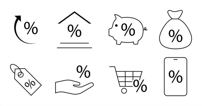 Loan interest rate line icon isolated on white background flat vector illustration