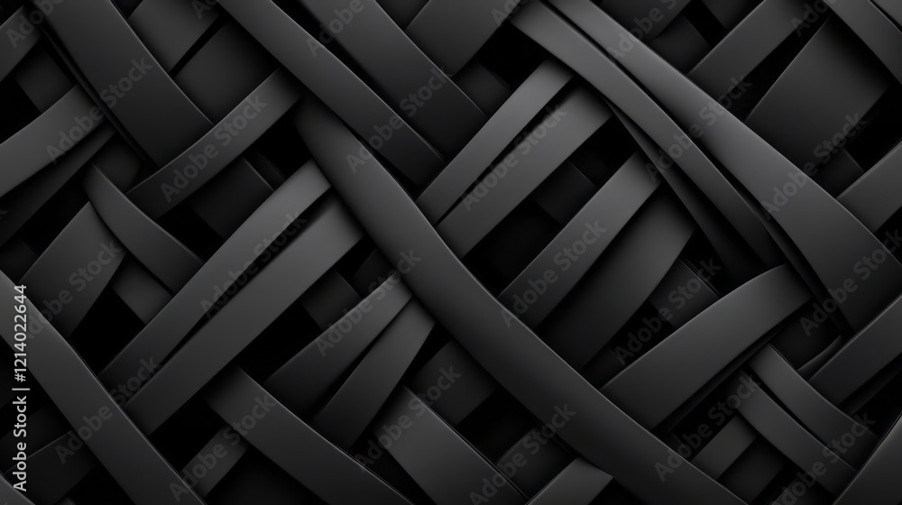 Poster black abstract background with a geometric pattern made of lines and ribbons, 3d rendering illustrat