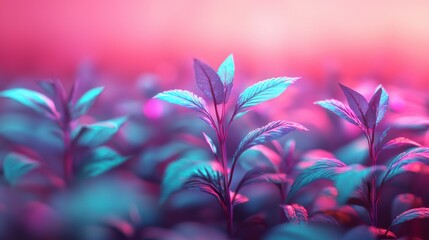 Vibrant Neon Plants Closeup of Lush Teal and Pink Foliage