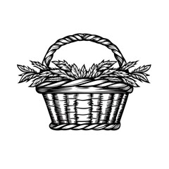Obraz premium Vintage basket with herbs, decorative illustration, graphic