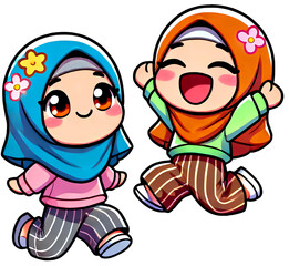 Happy Muslim Kids Cartoon