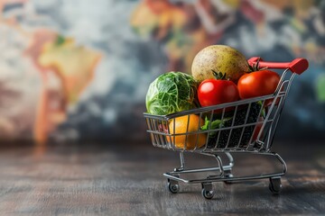 Celebrating World consumers rights day with healthy shopping and global awareness. Horizontal banner. Copy space