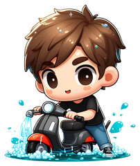 cute motor cycle wash sport bike cartoon