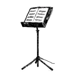 Simple music stand, black ink drawing, artistic
