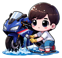cute motor cycle wash sport bike cartoon