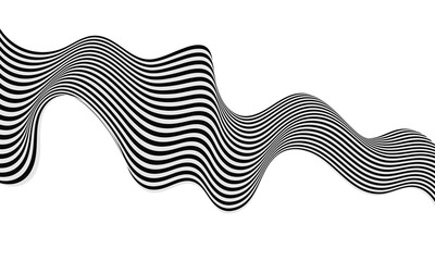 Zigzag black and white wavy line with smooth curve on white background creates visually interesting effect. Geometric element design. Abstract waves