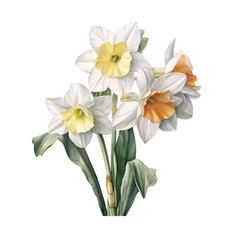 Fototapeta premium watercolor Narcissus isolated white background
