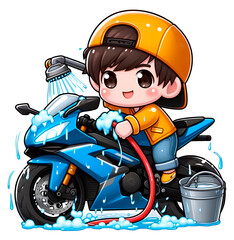 cute motor cycle wash sport bike cartoon