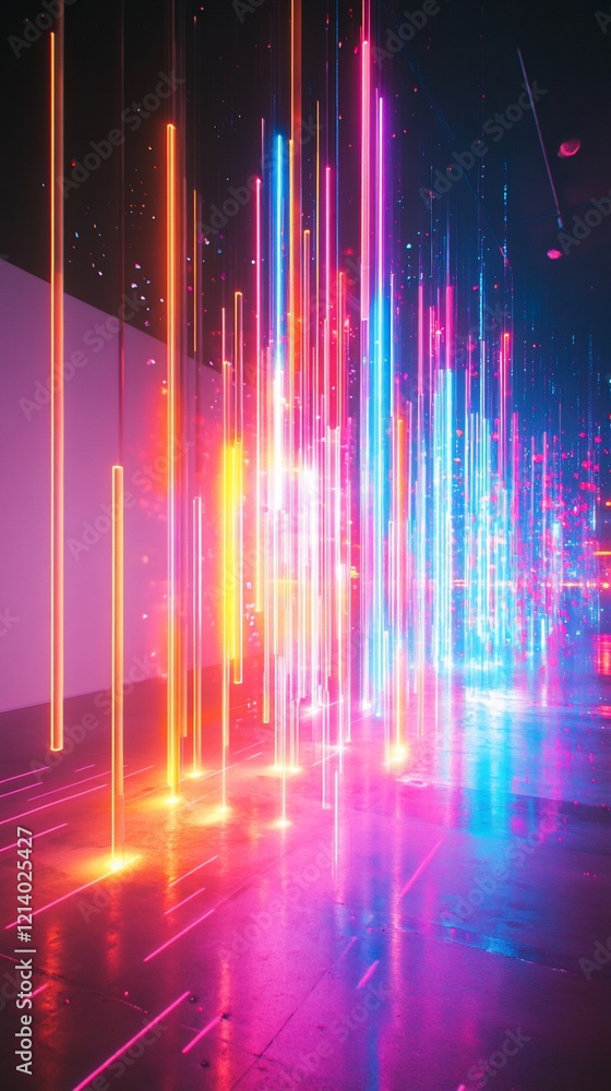 Poster abstract luminous lines create a mesmerizing vertical display of vibrant light and reflection