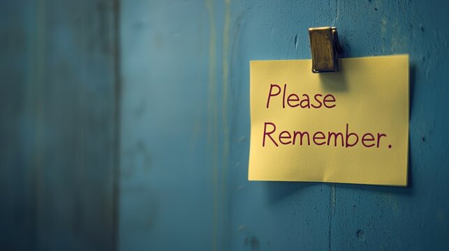 A visually appealing reminder note pinned to a board, saying "Please Remember."